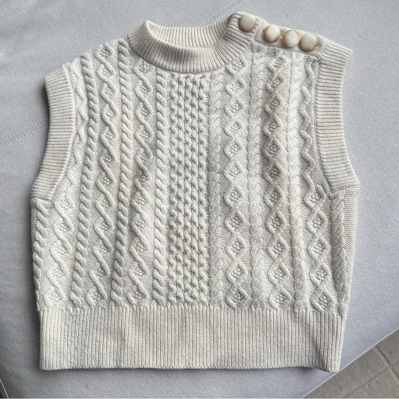 Sezane La Maille Cable Knit Cream Sweater Vest size XS - Picture 1 of 4